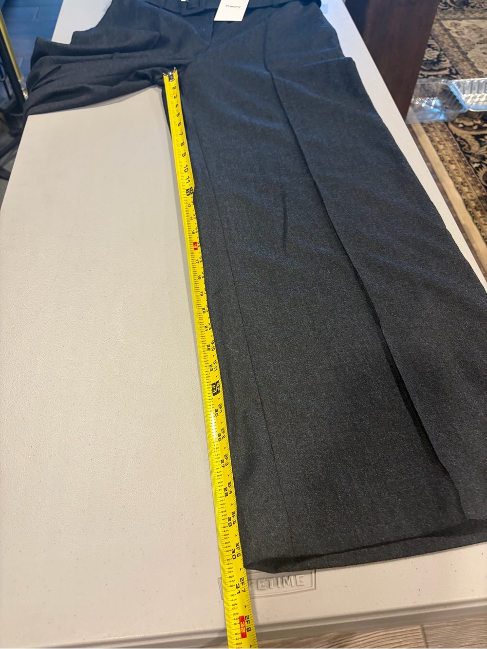 Theory women’s high waisted light flannel Charcoal Gray Belted Dress Pants NWT - Picture 8 of 9